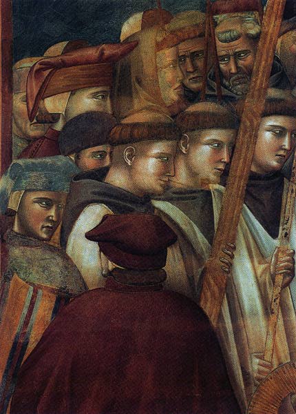 Giotto, Accertamento delle stimmate, dal ciclo di affreschi assisiate con Storie di san Francesco 1296-1304, particolare; Assisi, San Francesco, basilica superiore